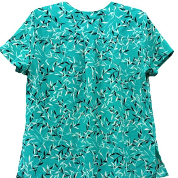 Teal Notations Blouse with Leaf Pattern Size Large - Picture 2 of 4
